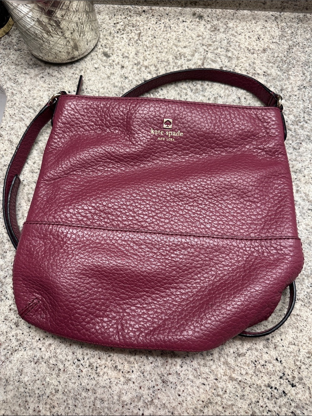 EUC kate spade Pebbled Leather adjustable Crossbody Bag in Burgundy